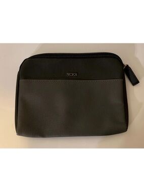 TUMI For Delta Small Zip Pouch‎ Soft Sided Travel Case Toiletry Bag Black Grey